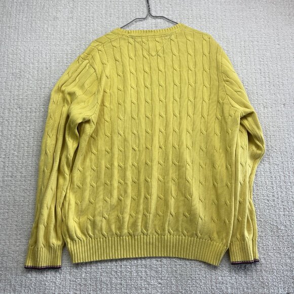 Vintage Tommy Hilfiger Cable Knit Sweater Yellow Men XL Preppy Grandpa Pullover - Picture 10 of 10